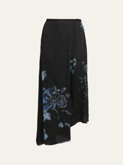 GIORGIO ARMANI Floral Print Silk Wrap-Effect Midi Skirt