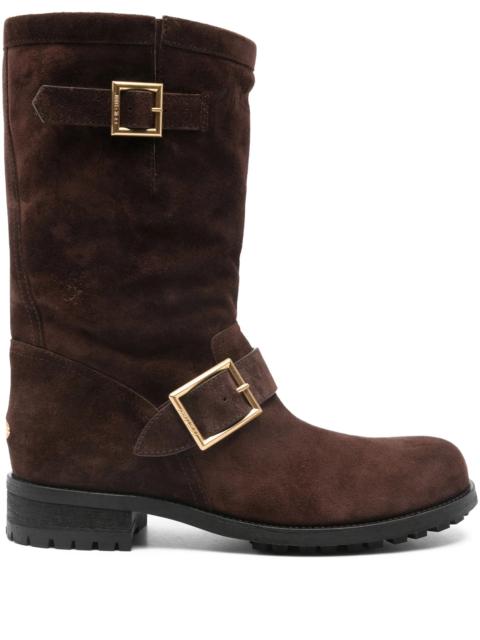 JIMMY CHOO buckle biker suede boots