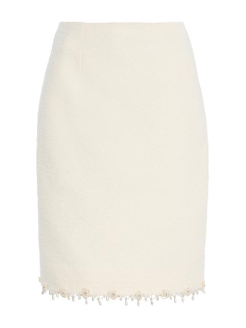 Oscar de la Renta Embroidered Wool-Tweed Knee-Length Skirt ivory