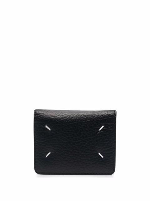 Maison Margiela Women Black Bifold Wallet With Stitching Detail And Key Ring In Grained Leather Woma