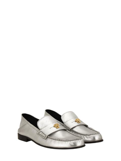 VERSACE Versace Medusa Convertible Metallic Penny Loafer in Silver-Versace Gold at Nordstrom