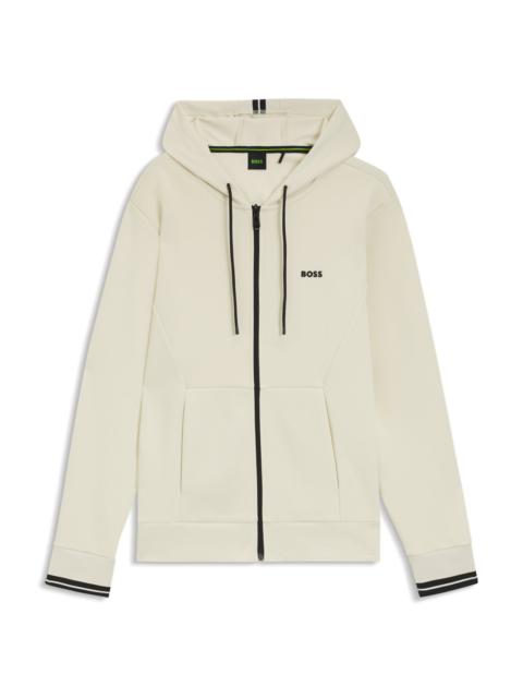 BOSS COTTON ZIP-UP HOODIE WITH STRIPE DETAILS