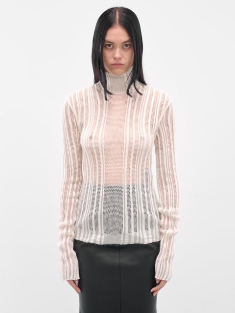 Ann Demeulemeester White Aamu Sheer Turtleneck Sweater