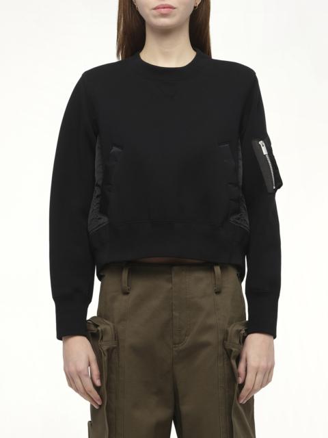 sacai Sponge Sweat x Nylon Twill Pullover in Black/Black