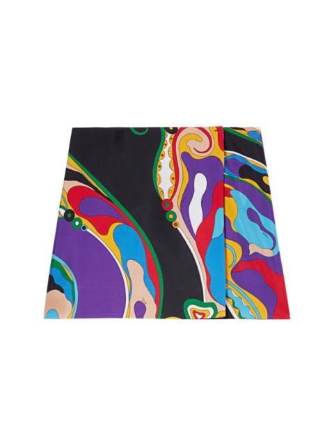 Orchidee-print silk mini skirt