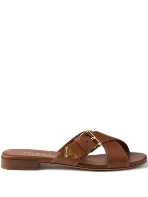 Prada Prada Women Leather Crisscross Slides With Buckle