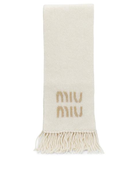 Miu Miu Miu Miu Merino Wool Fringed Scarf White
