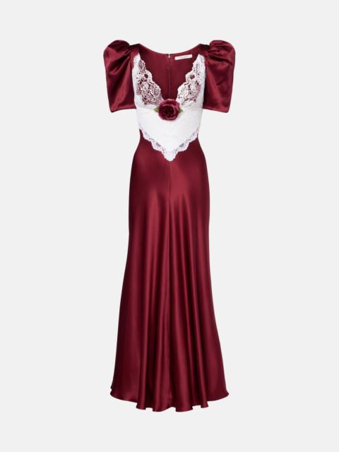 RODARTE Floral-appliqué lace-trimmed silk gown