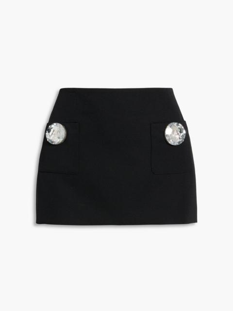 AREA Embellished wool-twill mini skirt