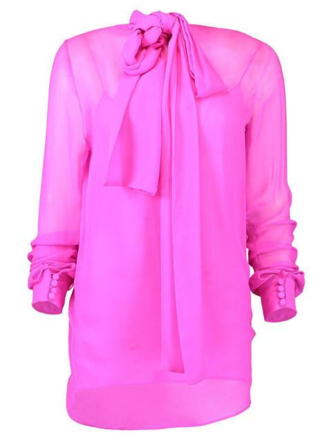 COSTARELLOS Tie Neck Button Down Blouse