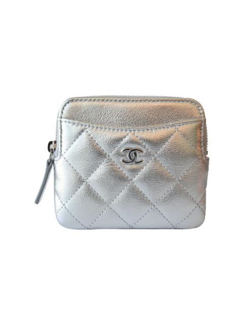 CHANEL Chanel Quilted Caviar Classic Zipped Coin Purse Silver
