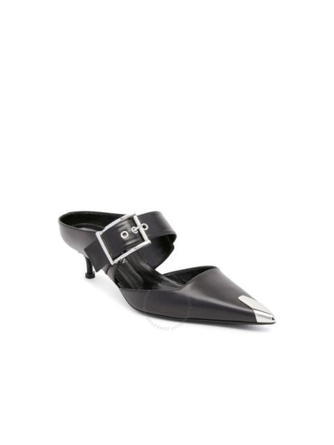 Alexander McQueen Alexander Mcqueen Buckle Strap Pointed Toe Silver Hardware Leather Sandals