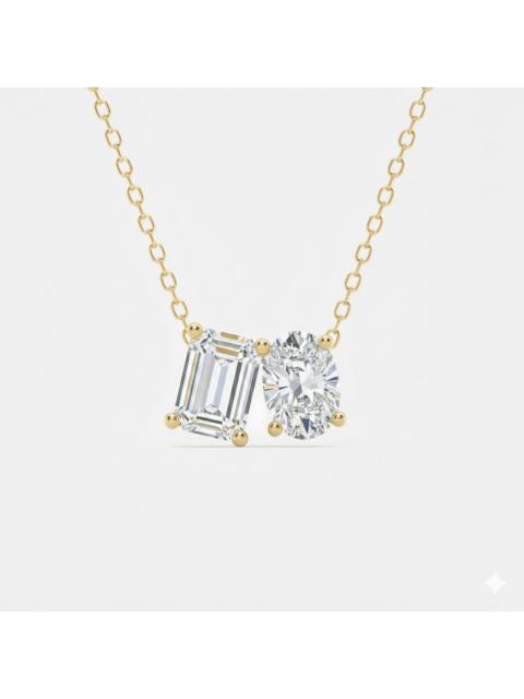 Other Designers Maulijewels 2.00 Carat Lab Grown Diamond Emarald and Oval Cut Toi Et Moi Pendant Necklace in 14k gol