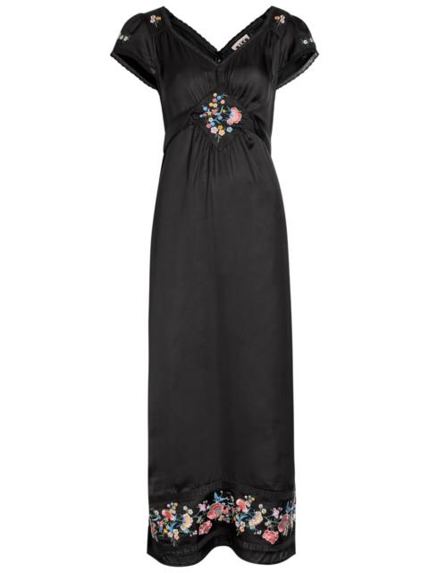 RIXO Rixo Carey Embroidered Satin Midi Dress