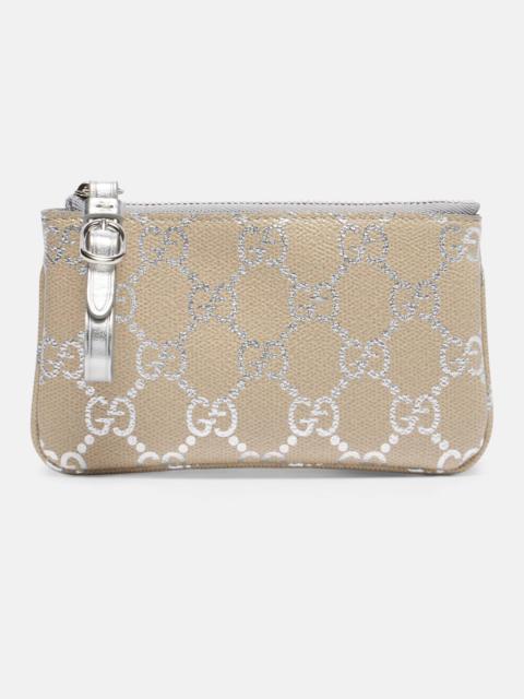 GUCCI GG leather-trimmed pouch