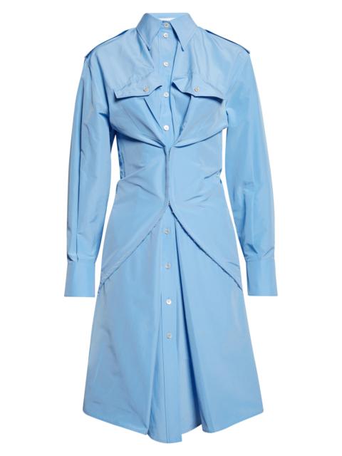 Alexander McQueen McQueen Long Sleeve Gathered Cotton Blend Shirtdress in Sky Blue at Nordstrom