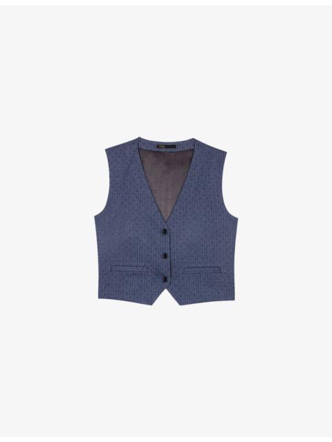 maje Rhinestone-Embellished V-Neck Stretch-Woven Waistcoat