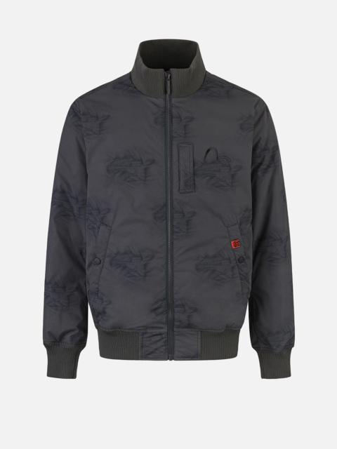 EVISU Allover Crinkle Logo Print Regular Fit Padded Bomber Jacket