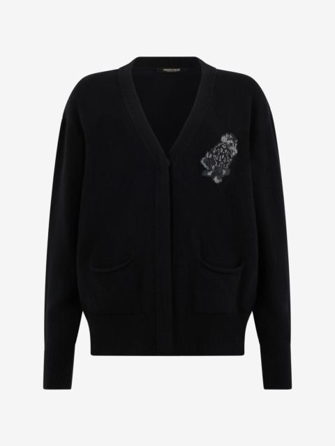 Roberto Cavalli Black cardigan with Monogram Mirror Snake