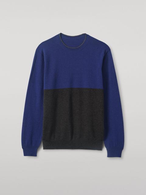 Johnstons of Elgin Shaded Grey & Blue Colour Block Cashmere Jumper