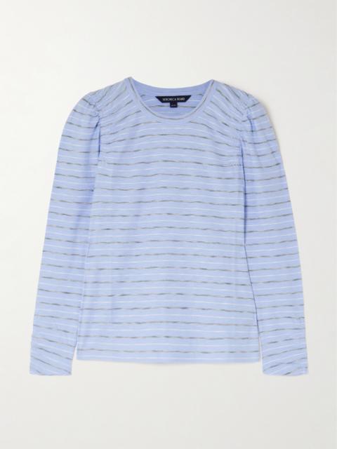 VERONICA BEARD Bouvet Smocked Ruched Striped Pimaa Cotton T-shirt