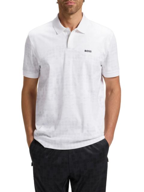 BOSS BOSS Grid Print Cotton Polo in White at Nordstrom