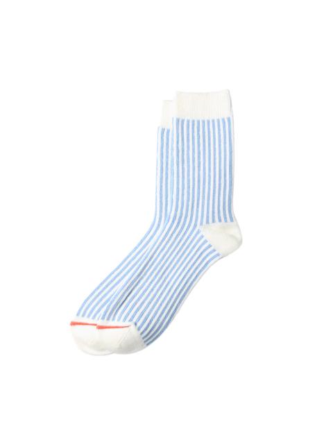 ROTOTO® Vertical Stripe Crew Socks White/Light Blue