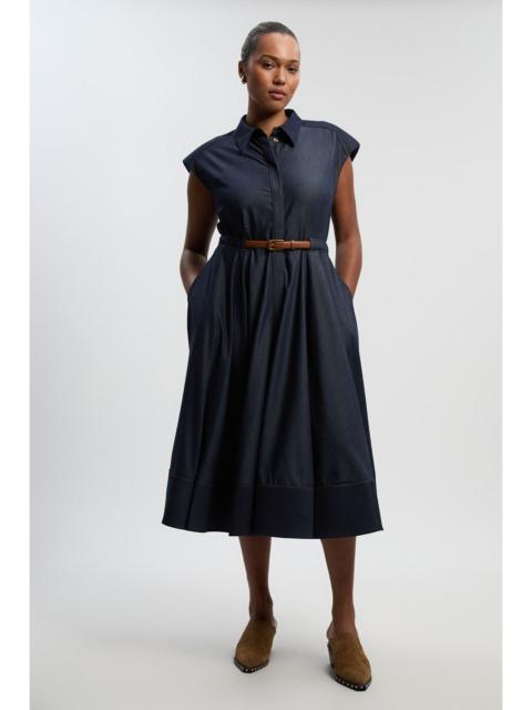 KAREN MILLEN Plus Size Denim Tailored Belted Collared Full Midi Dress