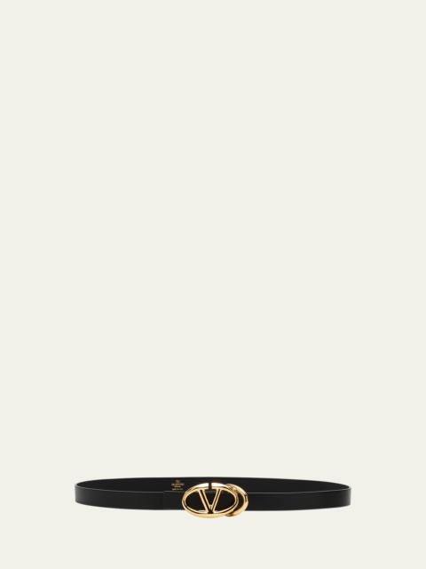 V-Logo Signature Goldtone Leather Belt