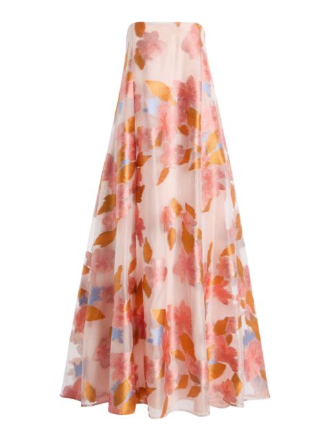 STAUD Allyson Embroidered Tulle Maxi Dress pink