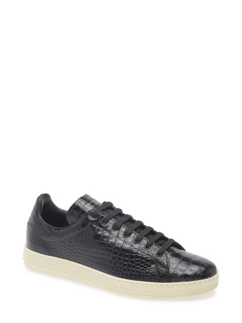 TOM FORD TOM FORD Croc Embossed Low Top Sneaker in 3Nw02 Black/Cream at Nordstrom