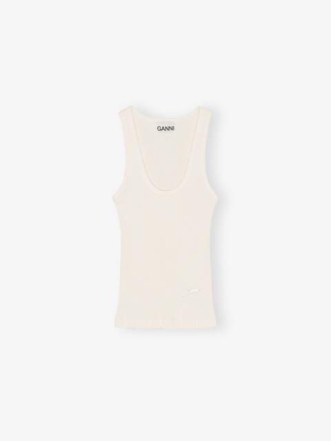 GANNI OFF-WHITE RIBBED TANK TOP