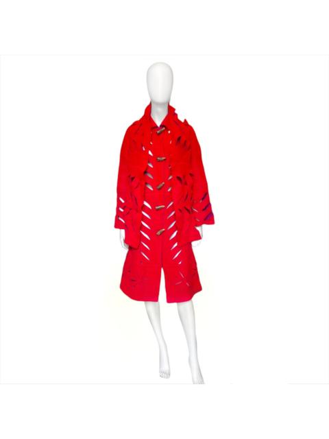 Dior fw02 Galliano runway long red cut out wool duffle coat with scarf S