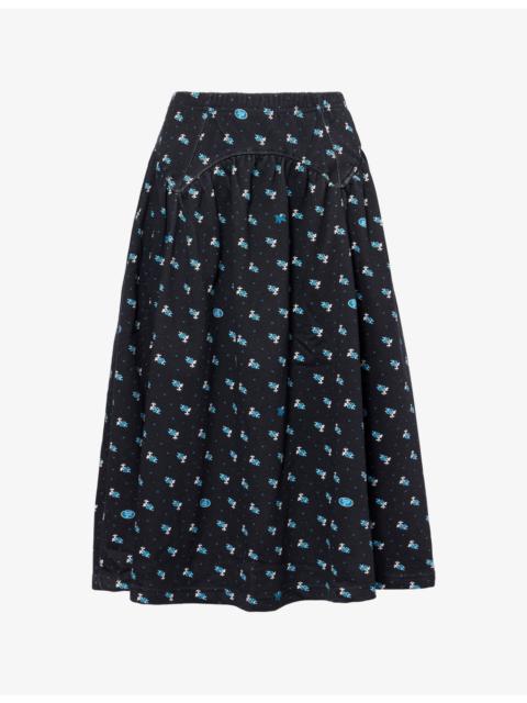 SANDY LIANG Houston Floral Cotton-Jersey Midi Skirt