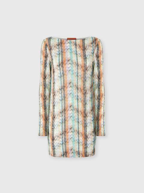 Missoni Multi-Technique Mixed Viscose Lamé Mini Dress with Boat Neck
