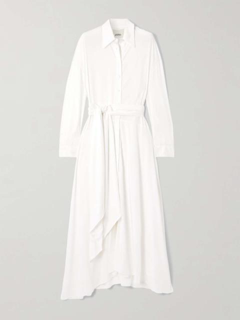 Samantha belted asymmetric modal-blend midi shirt dress White