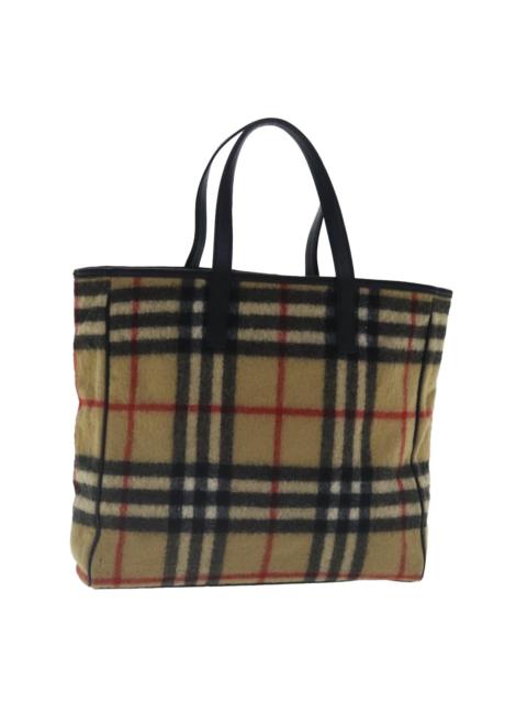 Burberry Burberry Nova Check Blue Label Tote Bag Wool Leather Beige Silver