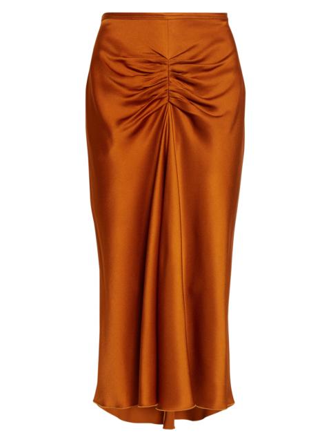 Victoria Beckham Victoria Beckham Gathered Satin Midi Skirt in Bronze at Nordstrom