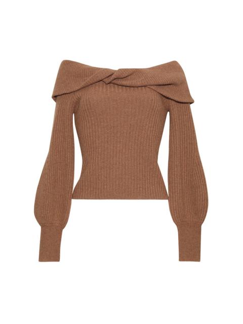 Cara Cara Salma Top
Effortlessly Chic: Off-the-Shoulder Cashmere Blend Sweater with a Twist