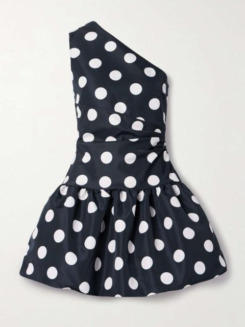 One-shoulder polka-dot faille mini dress Navy