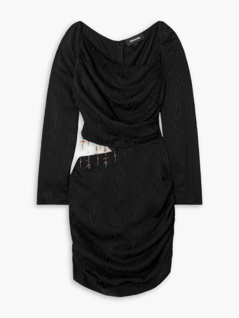 Other Designers Femi cutout draped bead-embellished moire mini dress