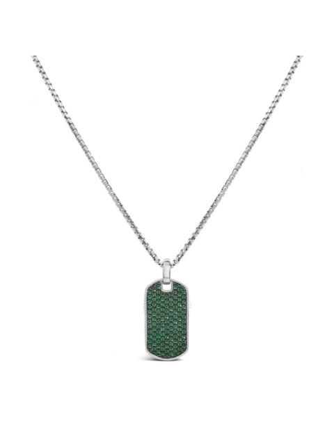 Other Designers Haus of Brilliance Men's .925 Sterling Silver Created Green Emerald Dog Tag Pendant Necklace - 22" I