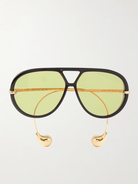Bottega Veneta Embellished Aviator-style Recycled-acetate And Gold-tone Sunglasses