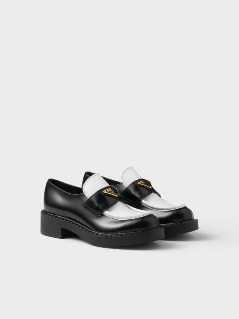 Prada Chocolate two-tone brushed leather loafers