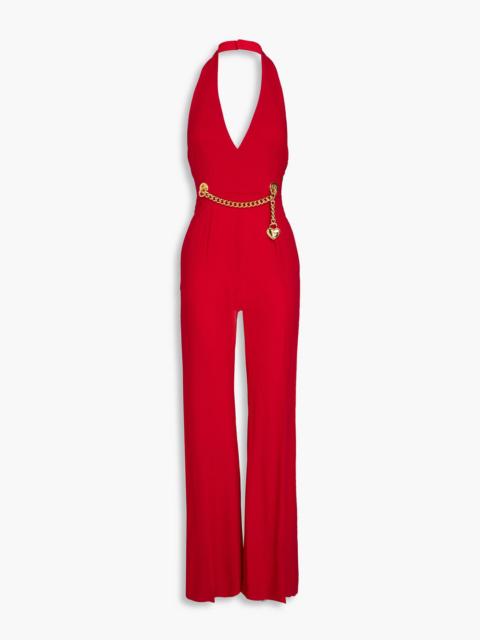 Moschino Chain-embellished crepe halterneck jumpsuit