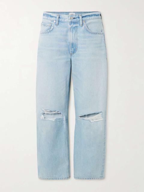 Miro distressed mid-rise barrel-leg jeans Light denim