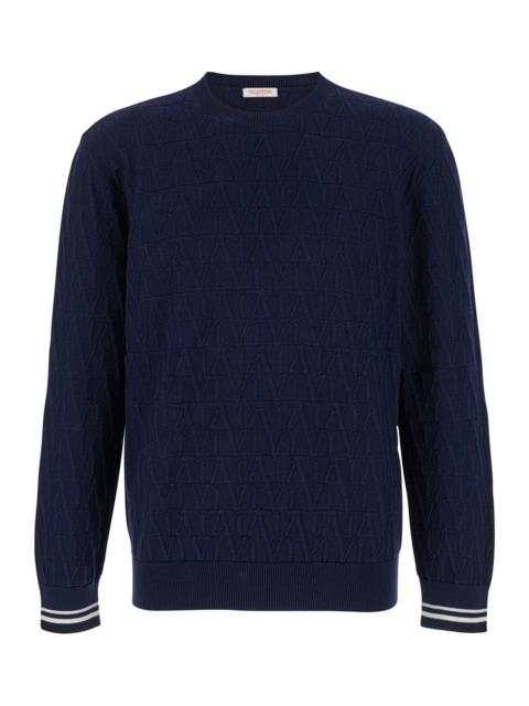 Valentino Men Blue Crewneck Sweater In Jacquard Toile Iconographique Man