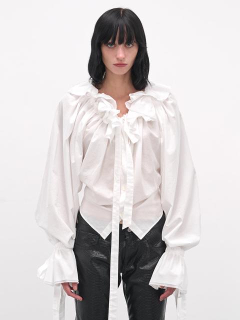 Ann Demeulemeester White Stee Ruffle Draped Shirt
