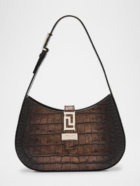 Greca Goddess Small Croc-Embossed Hobo Bag