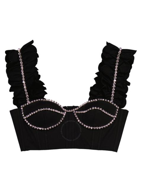 Area Ladies Crystal Embellished Poplin Ruffle Bustier Cropped Top